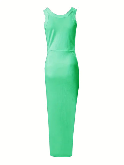 Dame Kjole - Ærmeløs Bodycon - Slids & Rynkedetaljer - Elegant & Let