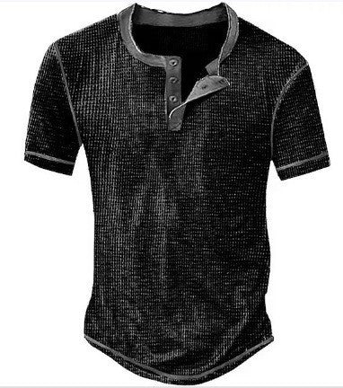 Men's Henley T-shirt – Waffle Knit – Regular Fit – Button Closure – Short Sleeve