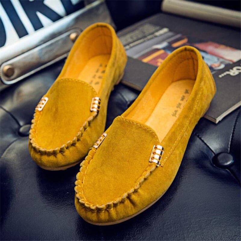 Dame Loafers - Denim Stoff - Slip-on - Flade Komfortable Sko med Metallisk Detalje