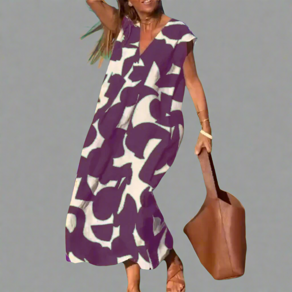 Women's Midi Dress – A-line Fit – Sleeveless – Deep V-neck – Light and Breathable