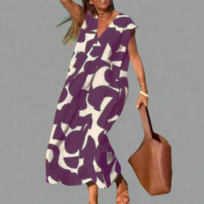 Women's Midi Dress – A-line Fit – Sleeveless – Deep V-neck – Light and Breathable