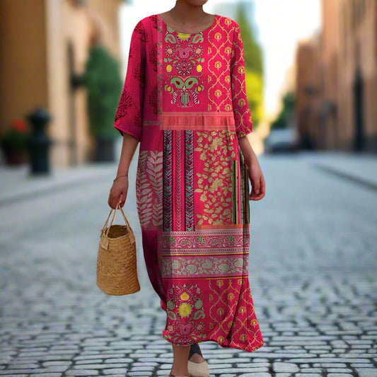 Women's Caftan Dress – Natural Fibers – Bohemian Style – Loose Fit – Ankle Length