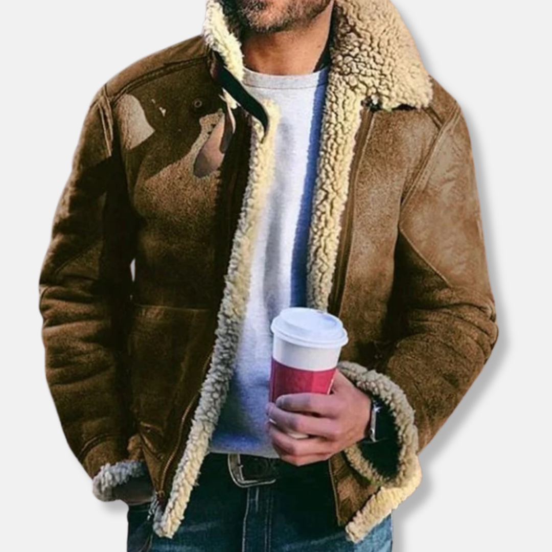 Theodore Suede Aviator Jacket | Shearling Lined Collared Jacket