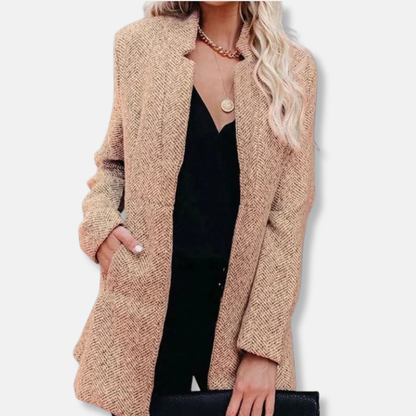 Viola Tailored Fit Blazer | Herringbone Stand Collar Blazer