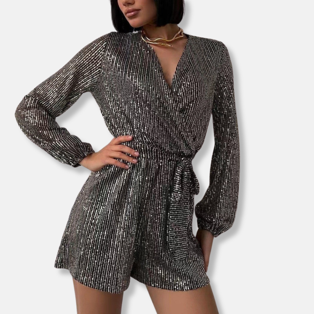 Amelia Sequined Wrap Mini Dress | Self-Tie Waist Mini Dress