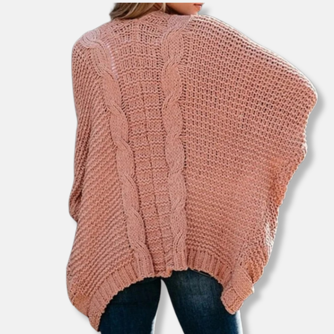 Isla Wool Oversized Cardigan | Ribbed Open Front Pockets Cardigan