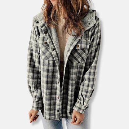 Sienna Hooded Shirt Jacket | Relaxed Fit Check Shirt Jacket