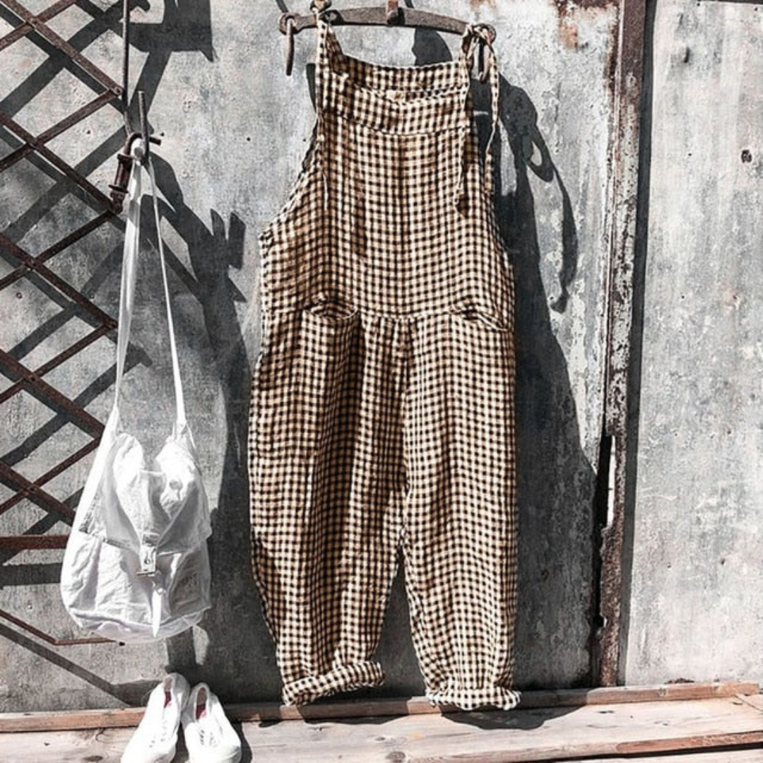Women's Jumpsuit – Relaxed Fit – Sleeveless – Wide Leg – Gingham – Light and Breathable