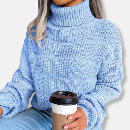 Women's Turtleneck Sweater - Soft Knit - Ribbed Design - Loose Fit - Long-Sleeved