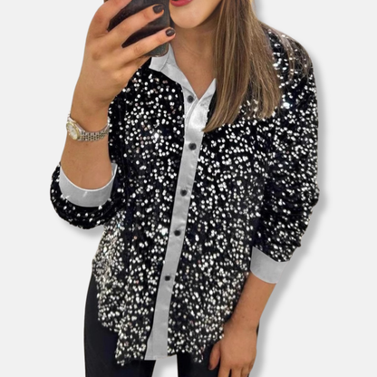 Women's Shirt – Relaxed Fit – Sequin Texture – Long-Sleeved Party Look