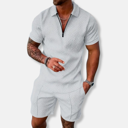 Men's Polo Set – Slim Fit – Breathable Texture – Zipper Closure – Casual Style