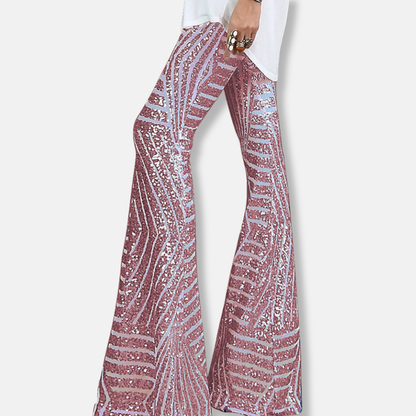 Women's Pants – High Waist – Sequin Pattern – Wide Leg – Elegant Full Length