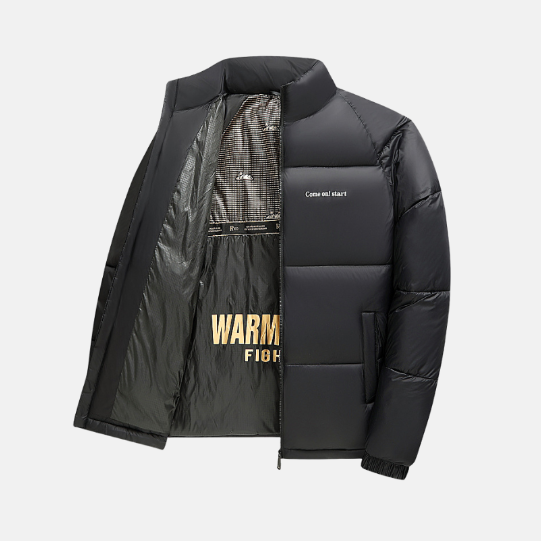 Men’s Puffer Coat - Insulated Quilted Panels - Loose Fit - Stand Collar - Full Zipper Closure