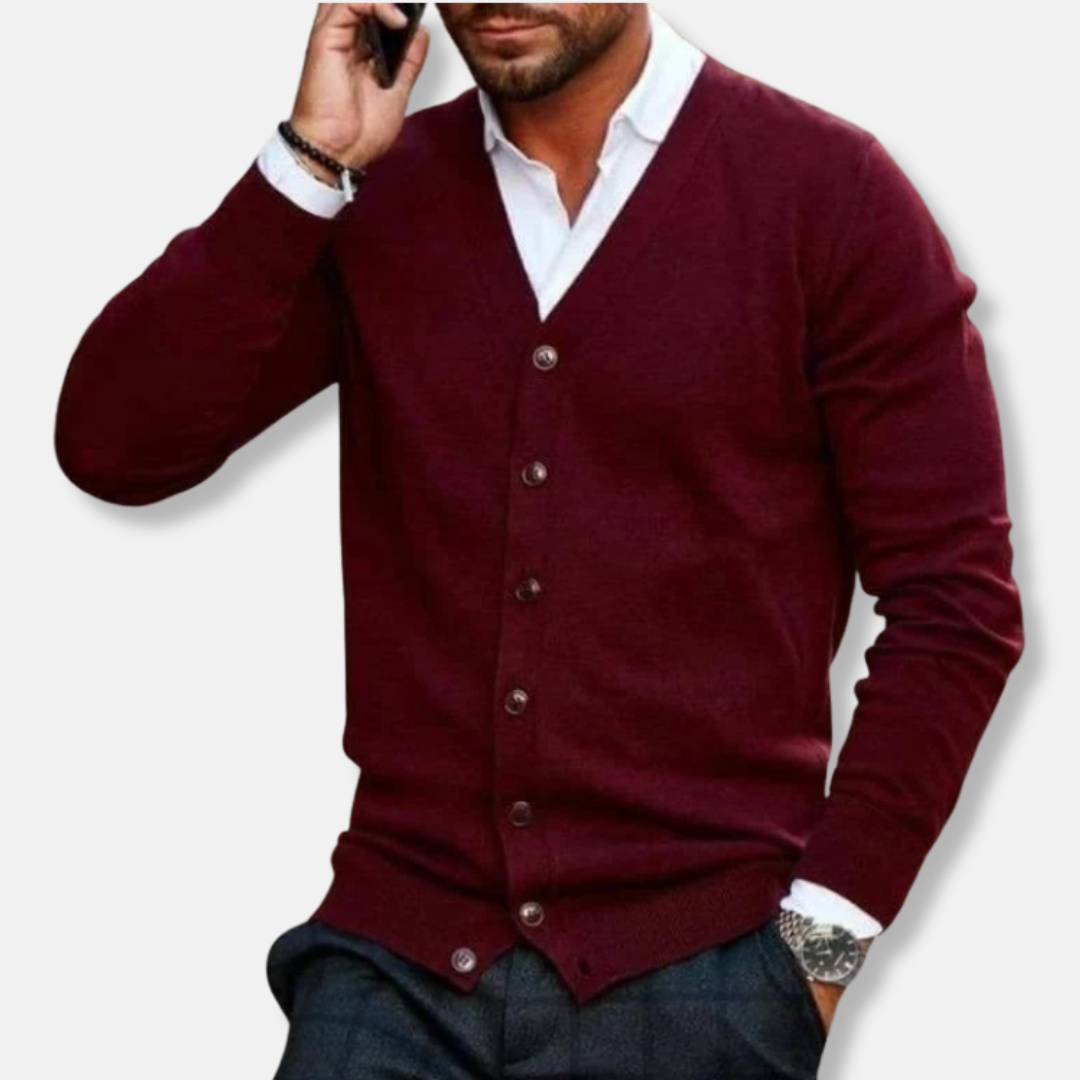 Joshua Wool V-Neck Cardigan | Button Front Ribbed Cardigan