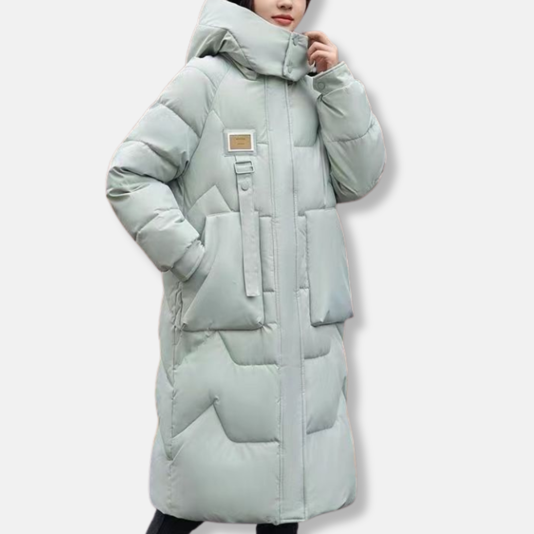 Women’s Coat - Oversized Fit - Maxi Length - Hooded High Collar