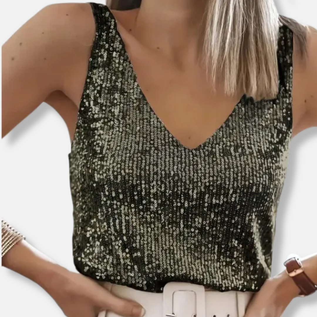 Isla Sequined V-Neck Sleeveless Top | Relaxed Fit Sleeveless Top