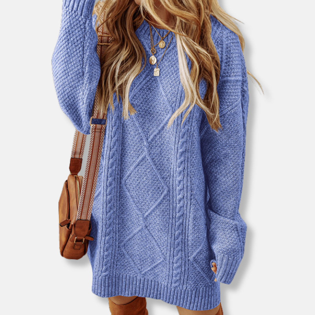 Women's Sweatshirt – Cable Knit – Loose Fit – Knee Length – Long Sleeves For Everyday