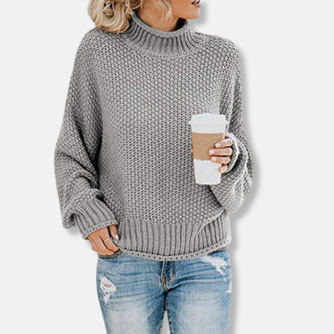 Women's Knit Sweater – Oversize Fit – Chunky Knit – High Neck – Dropped Shoulder