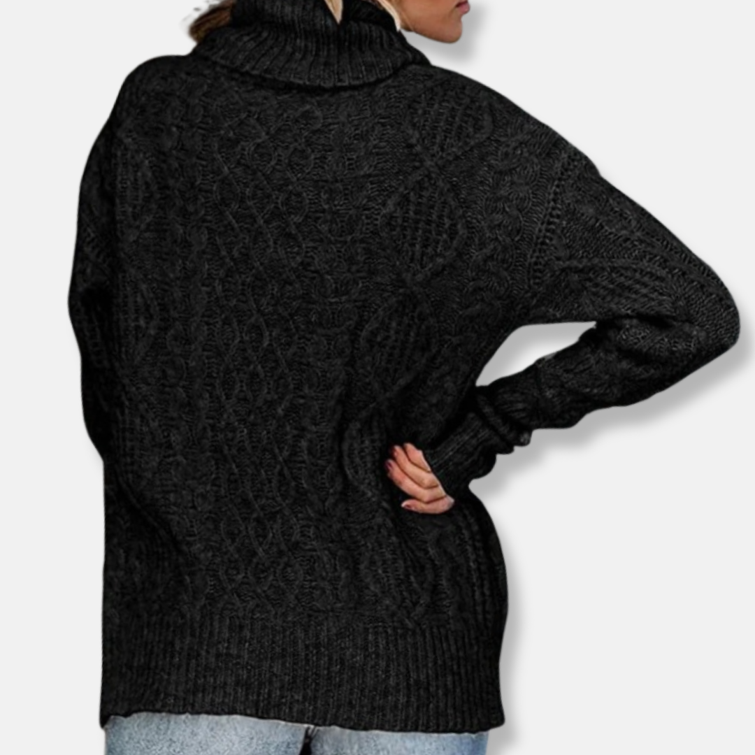 Rosie Turtleneck Sweater | Cable Knit Tunic Length Sweater