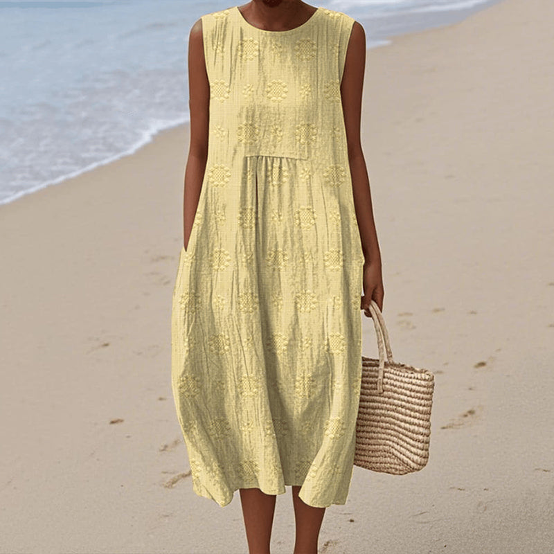 Dress for Women – Sleeveless Midi – Loose Fit – Natural Fibers – Floral Print