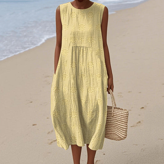 Dress for Women – Sleeveless Midi – Loose Fit – Natural Fibers – Floral Print