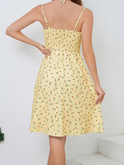 Women's Summer Dress - Sleeveless with Spaghetti Straps - A-line Flowy Fit - Floral Design