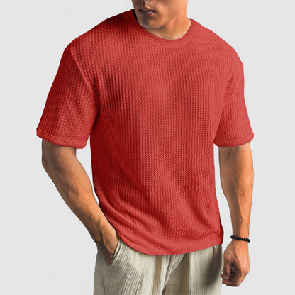 Men's T-shirt – Relaxed Fit – Knitted Texture – Round Neck Short Sleeve