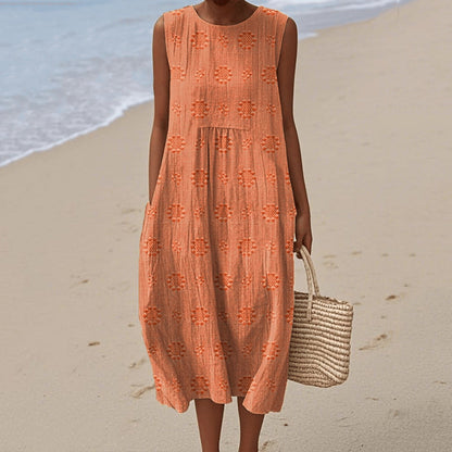 Dress for Women – Sleeveless Midi – Loose Fit – Natural Fibers – Floral Print