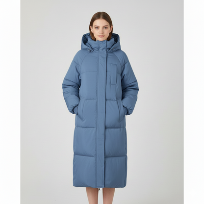 Women's Winter Mid-Length Cotton Coat - Oversized Hooded Puffer Jacket
