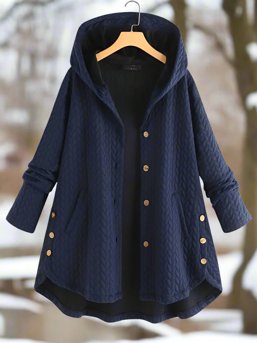 Women’s Jacket - Quilted Knit - Oversized Fit - Hooded - Asymmetrical Hem