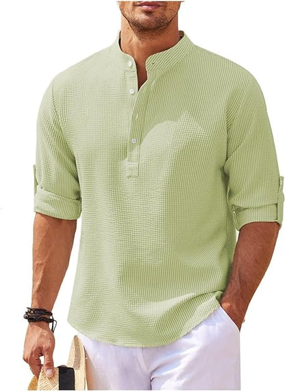 Men's Shirt – Relaxed Fit – Natural Fibres – Band Collar – Rolled Sleeves