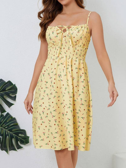 Women's Summer Dress - Sleeveless with Spaghetti Straps - A-line Flowy Fit - Floral Design