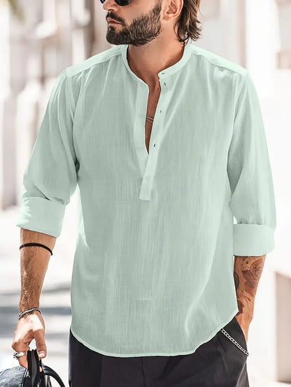 Men's Shirt with Long Sleeves – Relaxed Fit – Breathable – Mandarin Collar – Casual Look