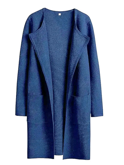 Women's Coat – Relaxed Fit – Knee Length – Wide Lapels – Minimalist Design