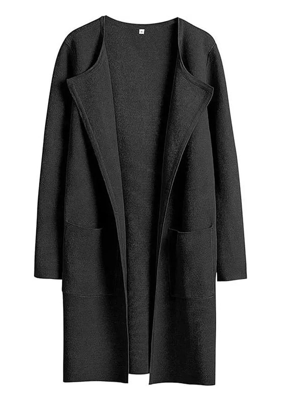 Women's Coat – Relaxed Fit – Knee Length – Wide Lapels – Minimalist Design