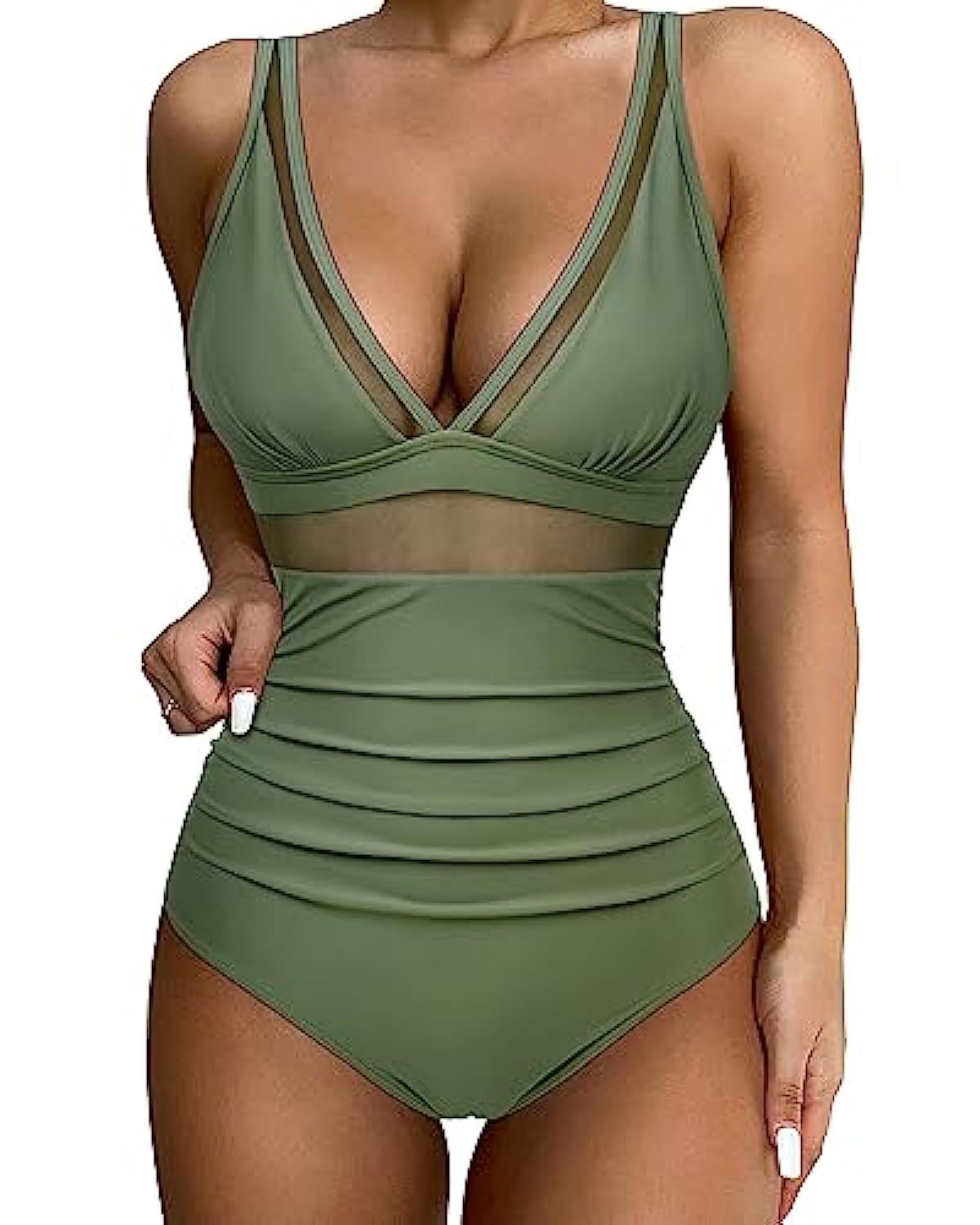 Swimsuit for Women – Tailored Fit – Deep V-Neck – Mesh and High Leg Cut