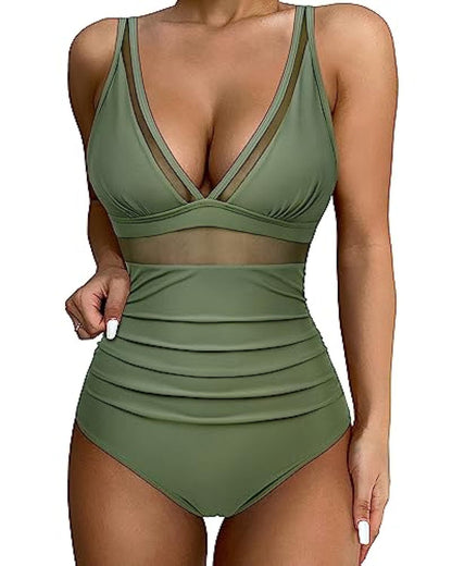 Swimsuit for Women – Tailored Fit – Deep V-Neck – Mesh and High Leg Cut