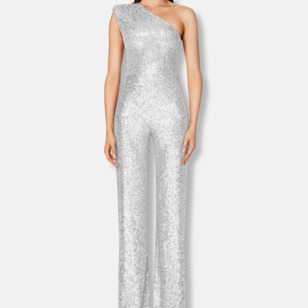 Stella Sequined One-Shoulder Wide Leg Jumpsuit | Sleeveless Jumpsuit