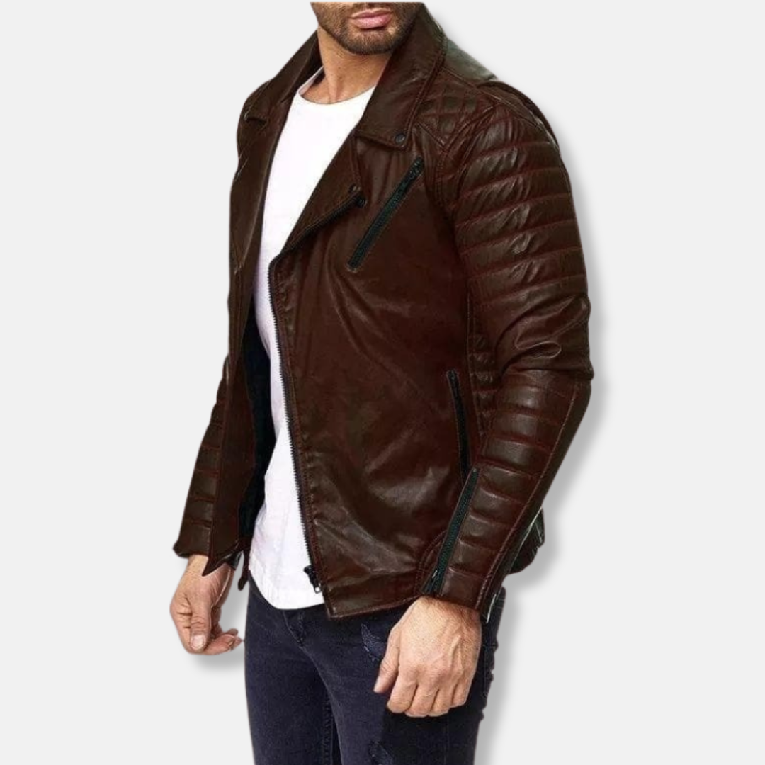 Joshua Leather Slim Fit Biker Jacket | Quilted Hip-Length Jacket