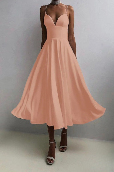 Esmée - Elegant Midi Dress with Spaghetti Straps for Special Occasions