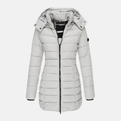 Women’s Puffer Coat - Slim Fit - Mid-Length - Hooded - Ribbed Cuffs