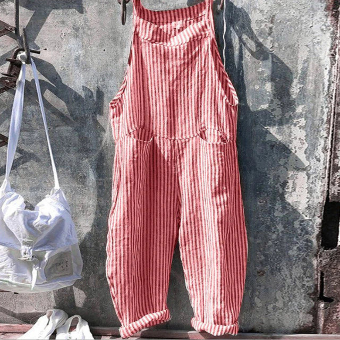 Women's Jumpsuit – Relaxed Fit – Sleeveless – Wide Leg – Gingham – Light and Breathable