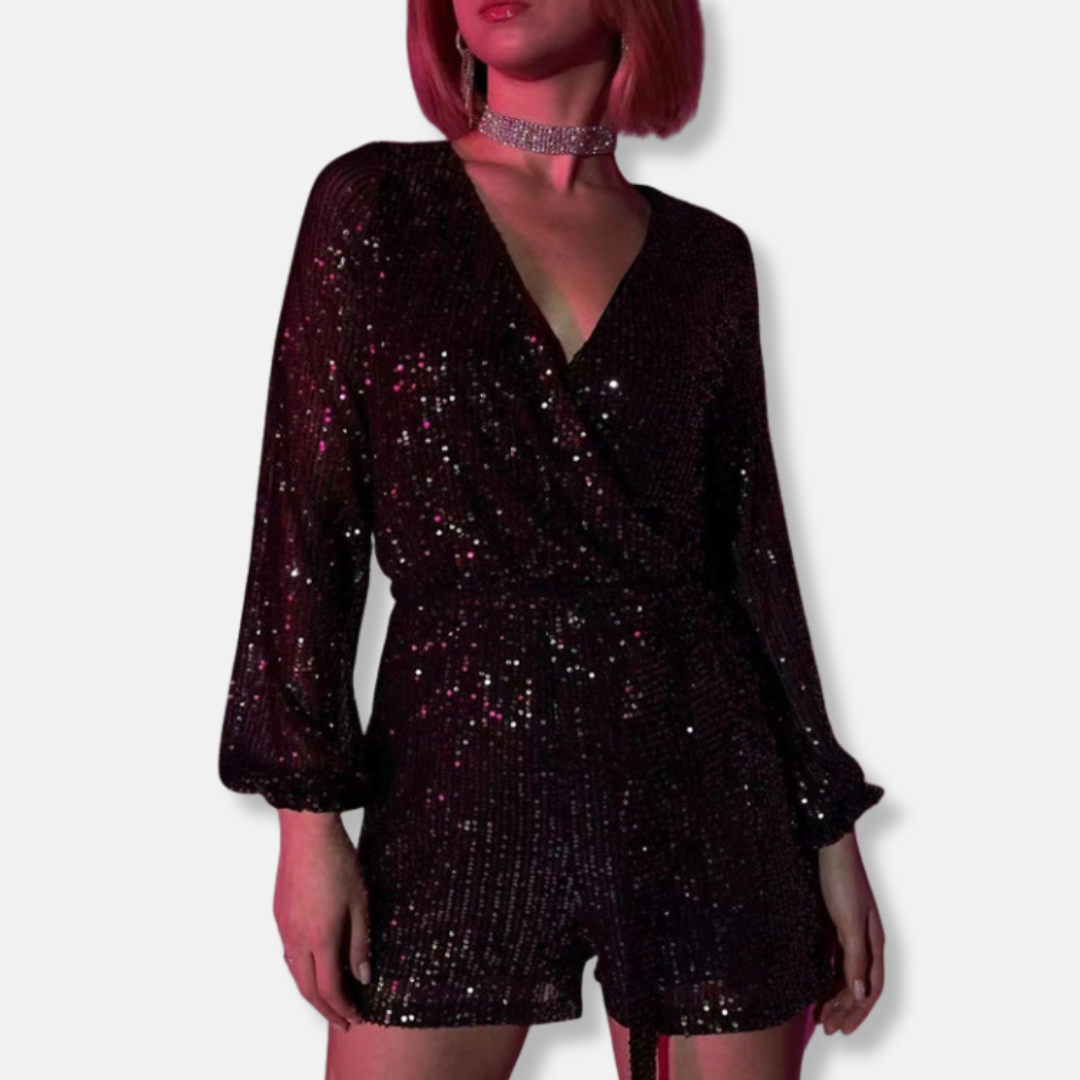 Amelia Sequined Wrap Mini Dress | Self-Tie Waist Mini Dress