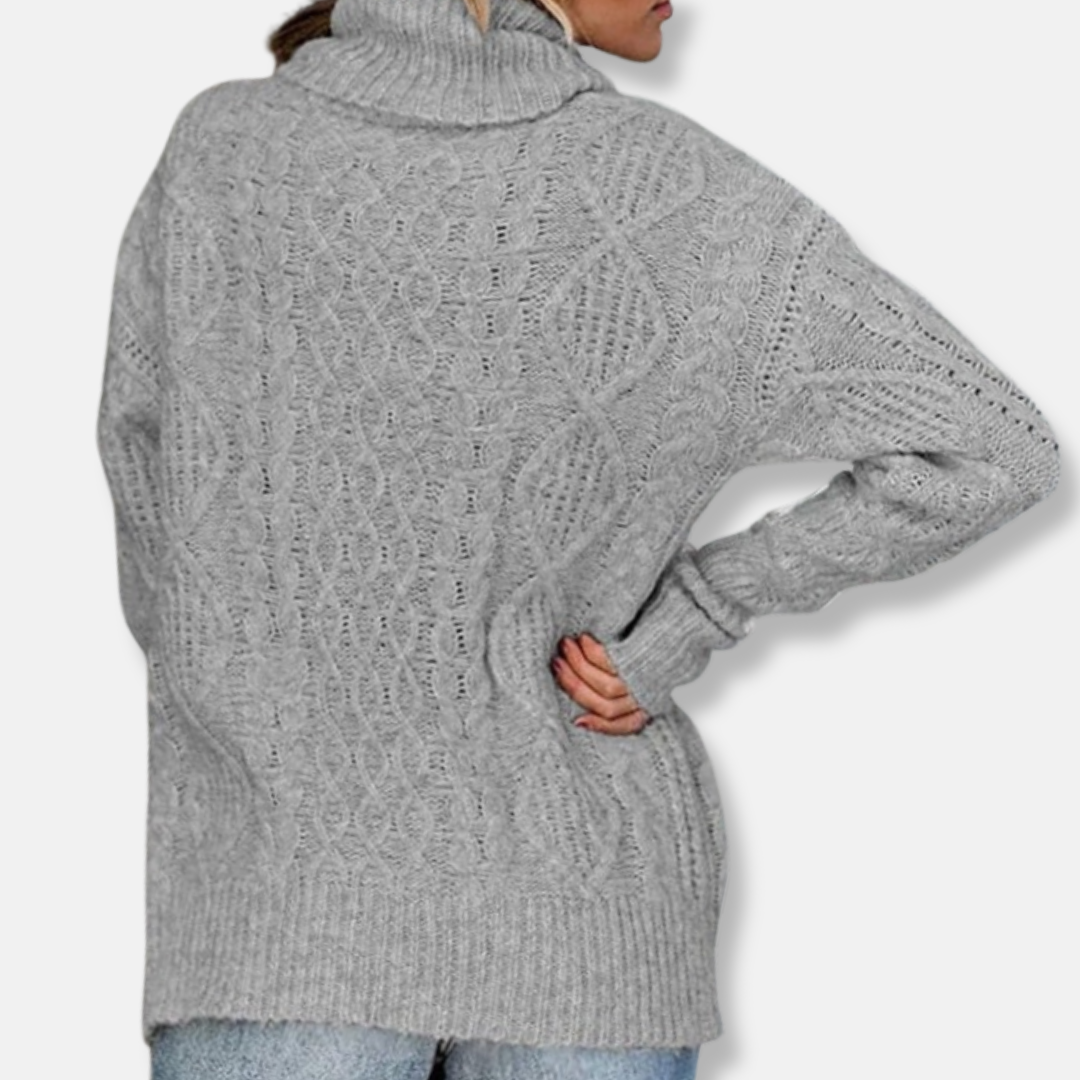 Rosie Turtleneck Sweater | Cable Knit Tunic Length Sweater