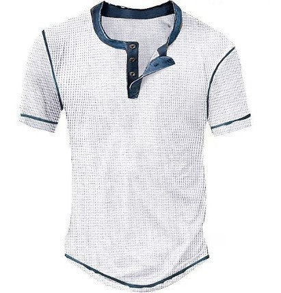 Men's Henley T-shirt – Waffle Knit – Regular Fit – Button Closure – Short Sleeve