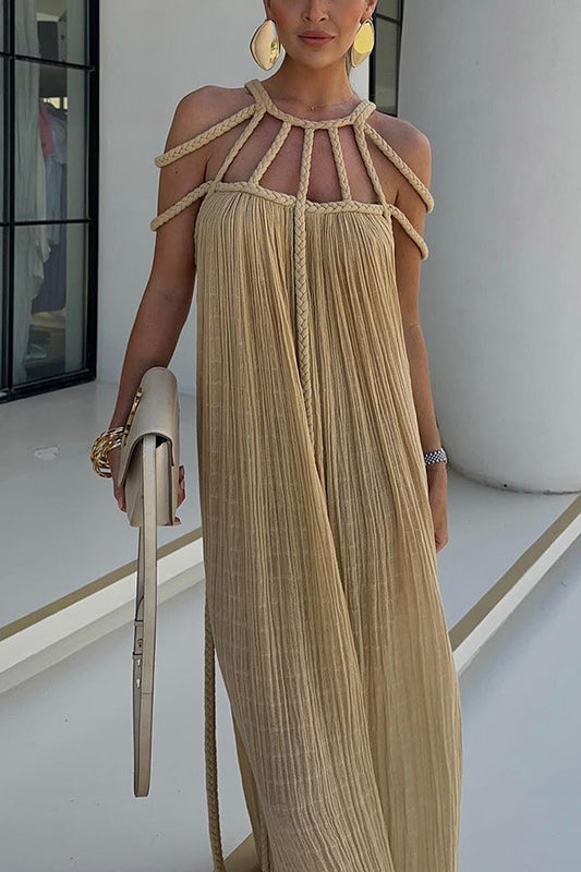 Women's Maxi Dress – Relaxed Fit – Halterneck with Braided Details – Lightweight and Breathable
