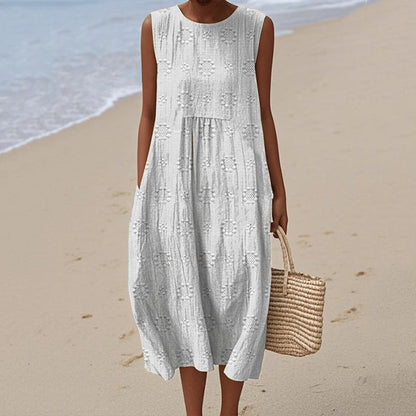 Dress for Women – Sleeveless Midi – Loose Fit – Natural Fibers – Floral Print