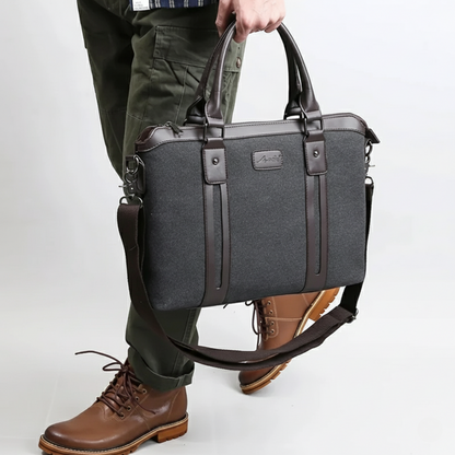 Theodore Structured Briefcase Bag | Faux Leather Accents Zipper Closure Bag