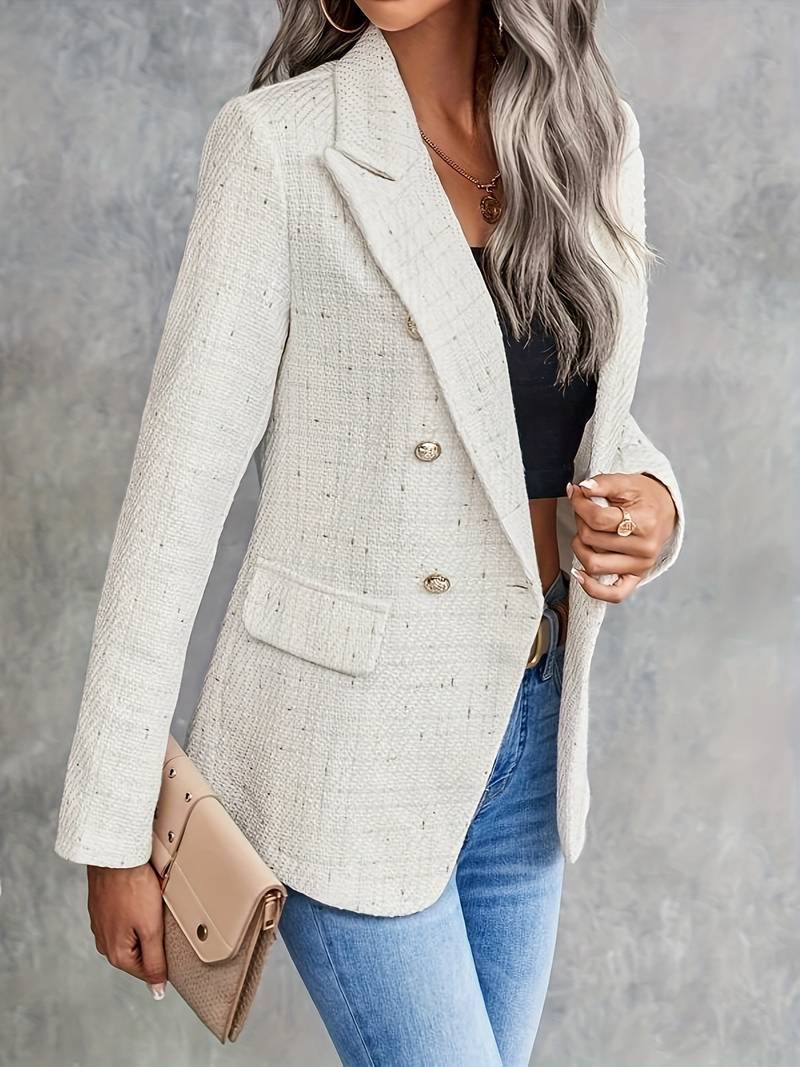 Women's Blazer – Tailored Fit – Textured Woven – Double Breasted – Classic Lapel