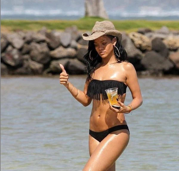 Women's Bikini Set – Bandeau Top with Fringes – Low Waist – Cutouts on the Sides